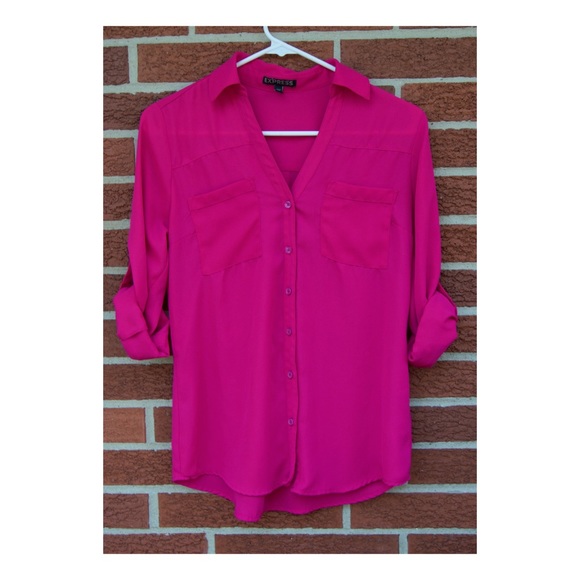 Express Portofino Pink Dress Shirt Top Blouse Button Down - Picture 1 of 5